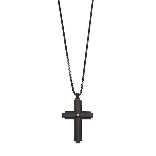 LYNX Mens Black Stainless Steel & Carbon Fiber Cross Pendant Necklace Grey Product Image