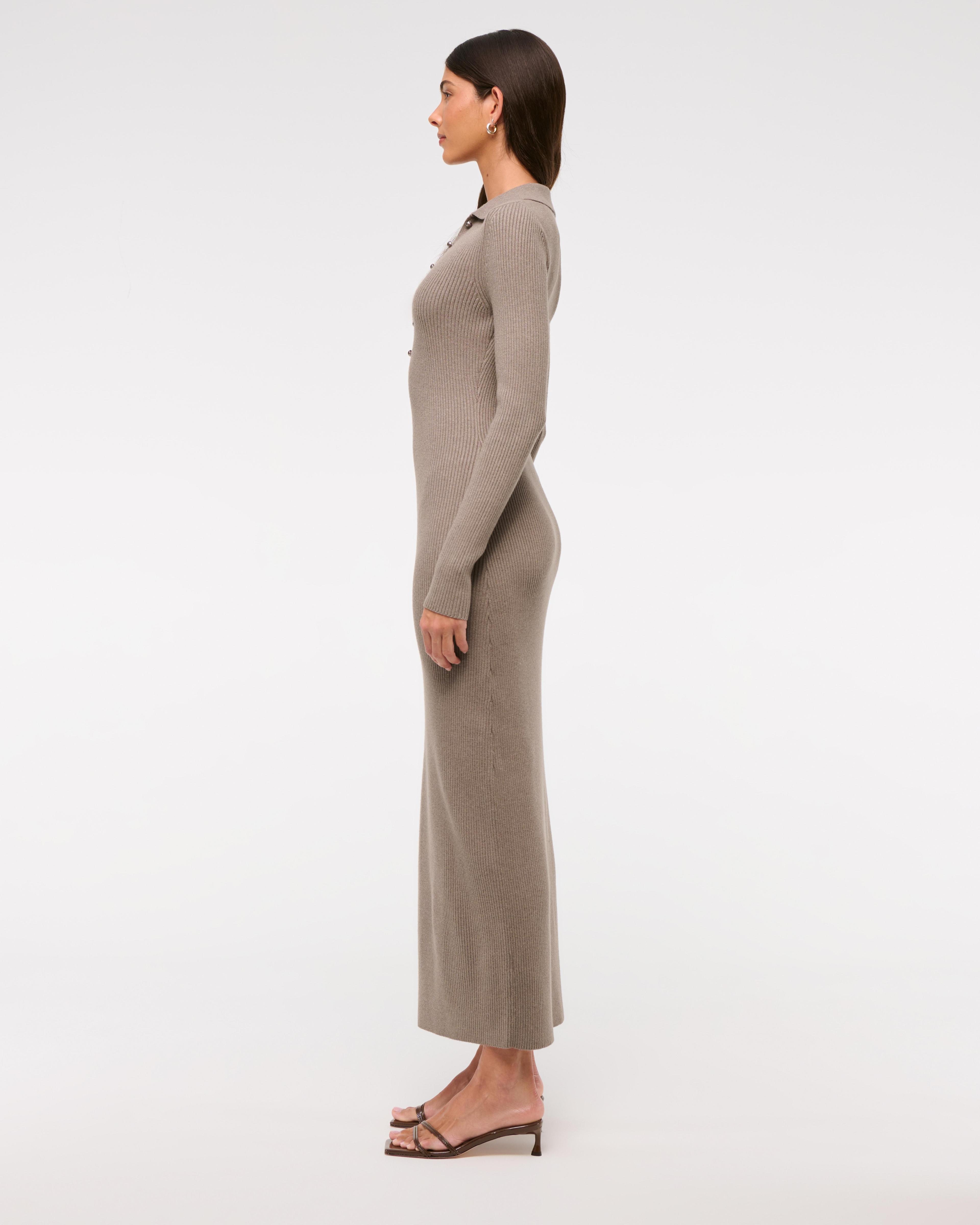 Long-Sleeve Collared Midi Sweater Dress Product Image