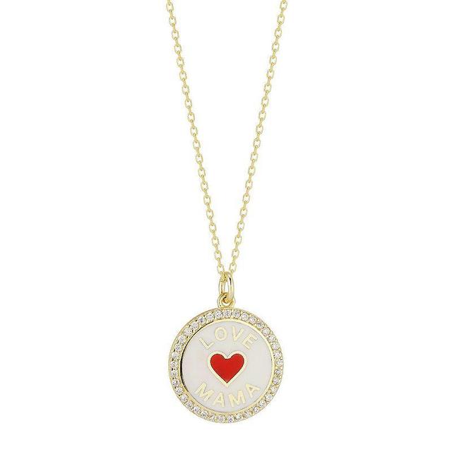 Sunkissed Sterling 14k Gold Over Silver Heart And Cubic Zirconia Love Mama Pendant Necklace, Womens Yellow Product Image