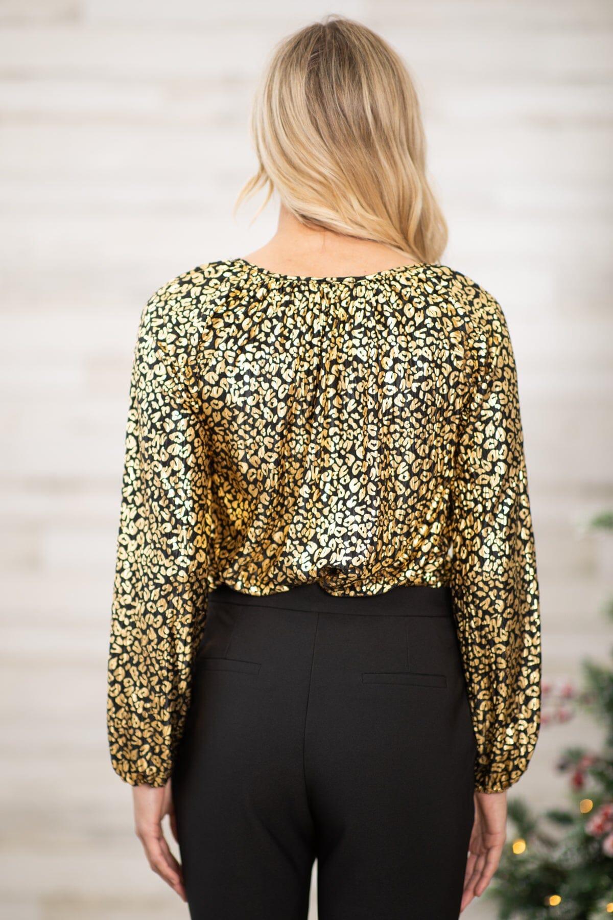 Gold and Black Metallic Animal Print Top Product Image