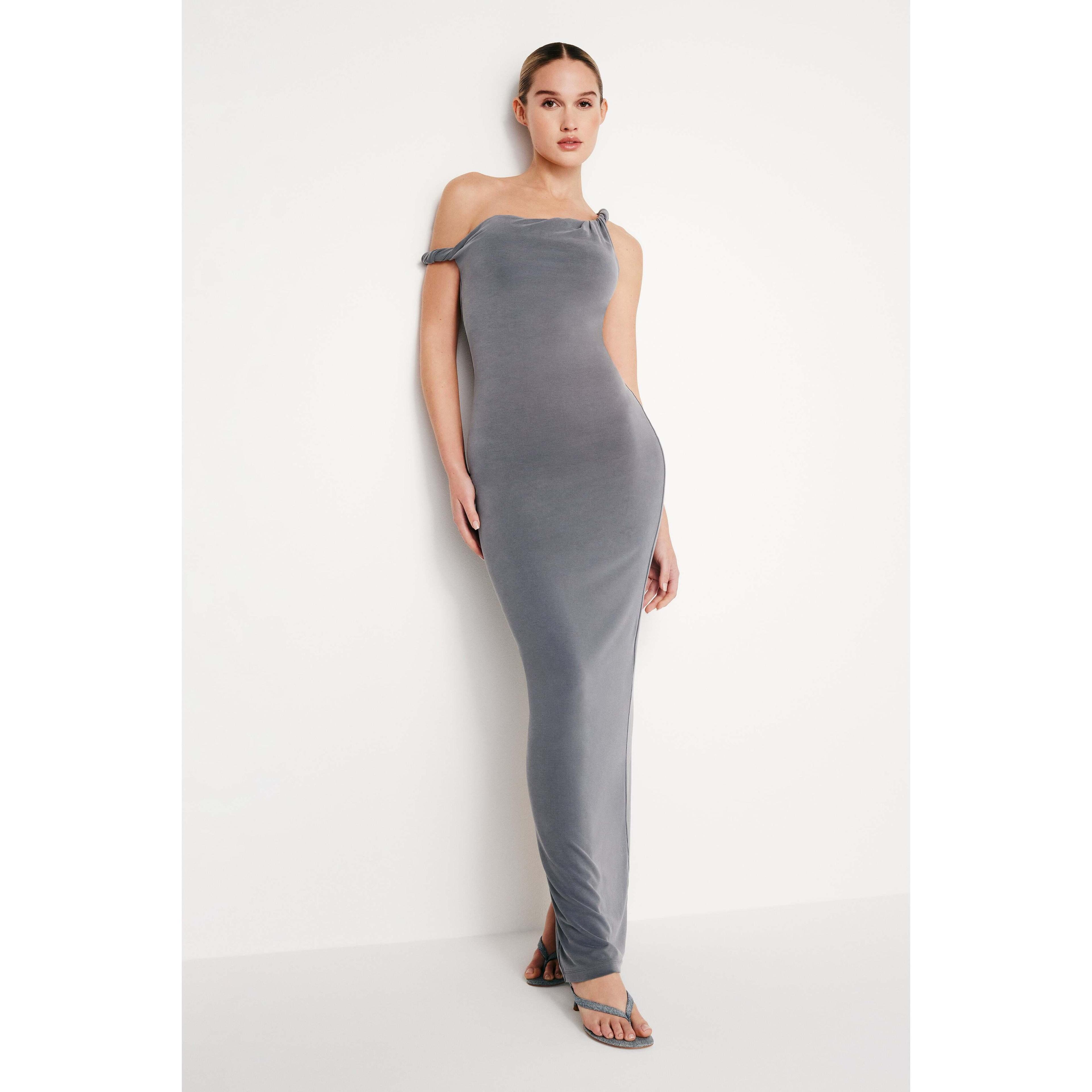 Womens Sandwashed Jersey Maxi Dress | Carbon, Size XS | Good American by Khlo Kardashian Product Image