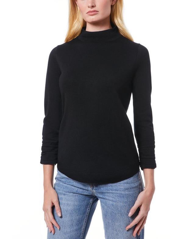 Melissa Paige Womens Ruched-Sleeve Funnel-Neck Sweater Product Image