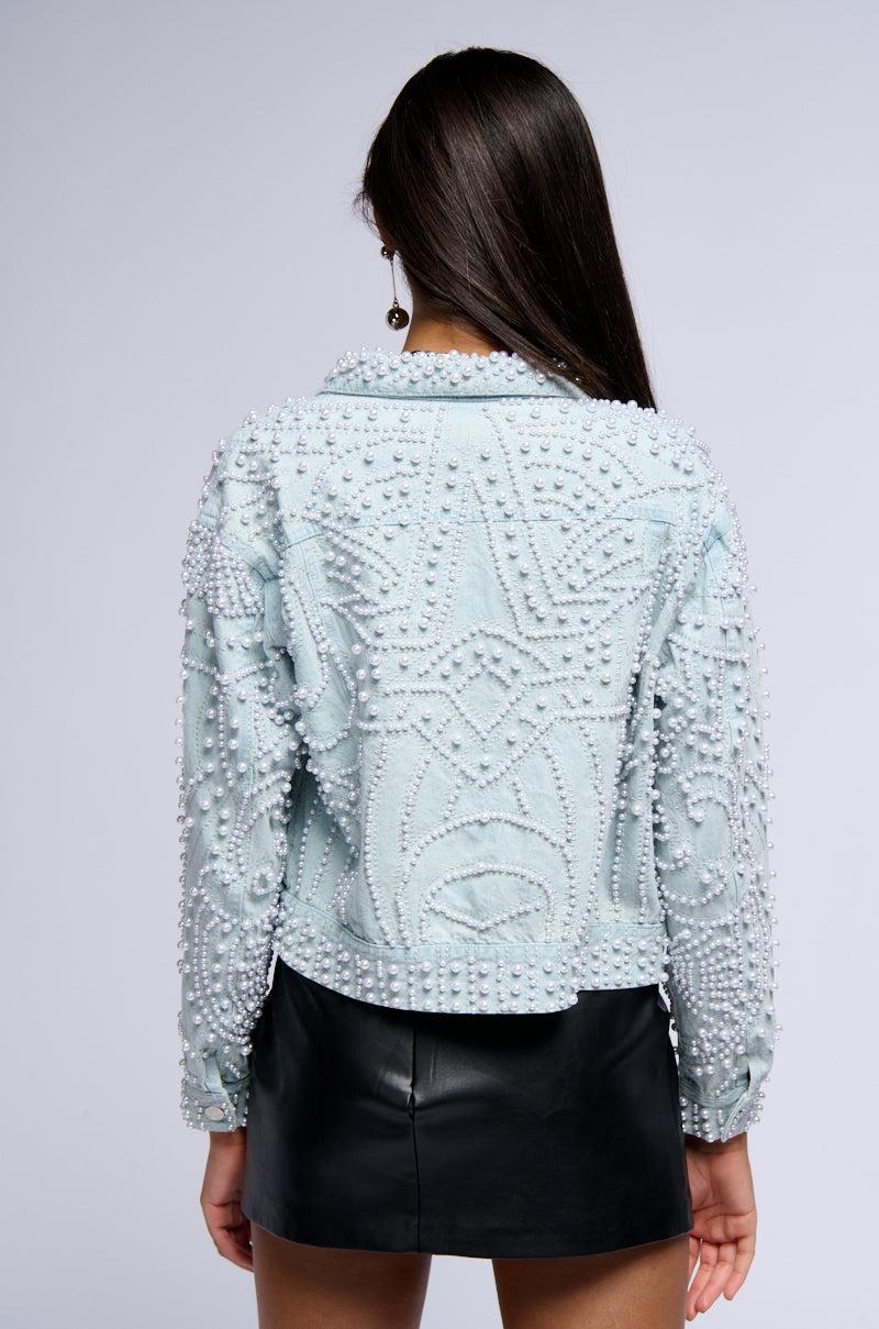 ALIX PEARL EMBELLISHED DENIM JACKET Product Image