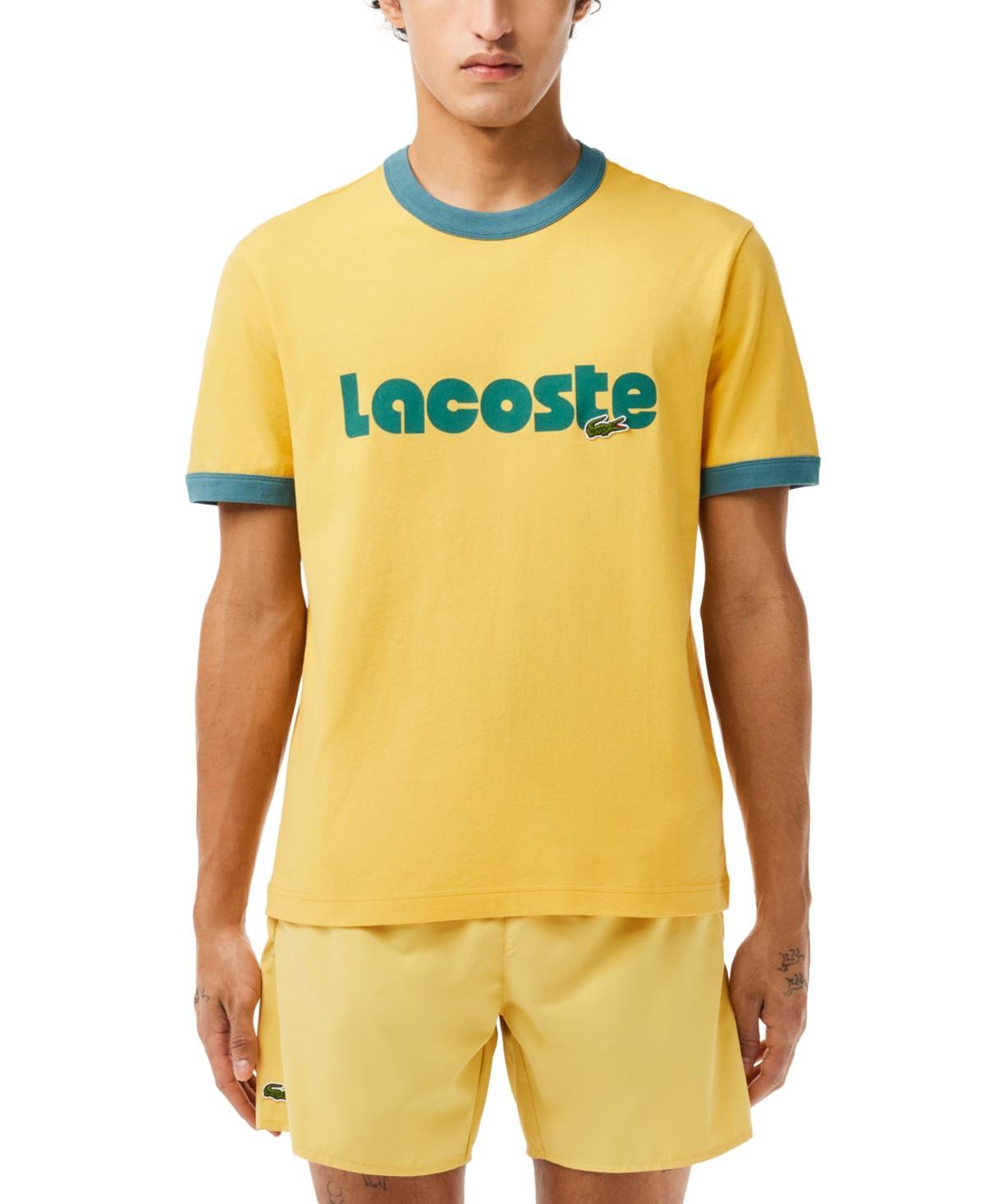 Lacoste Short Sleeve Regular Fit Tee Shirt with Large Lacoste Wording Globe) Men's T Shirt Product Image