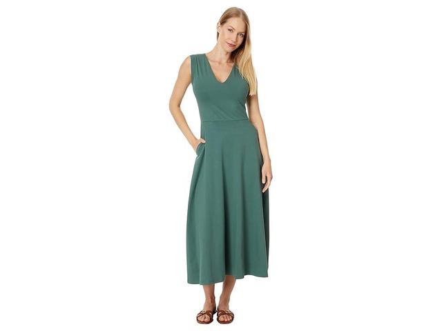 PACT Fit Flare Cap Sleeve Midi Dress (Dark Forest) Women's Dress Product Image