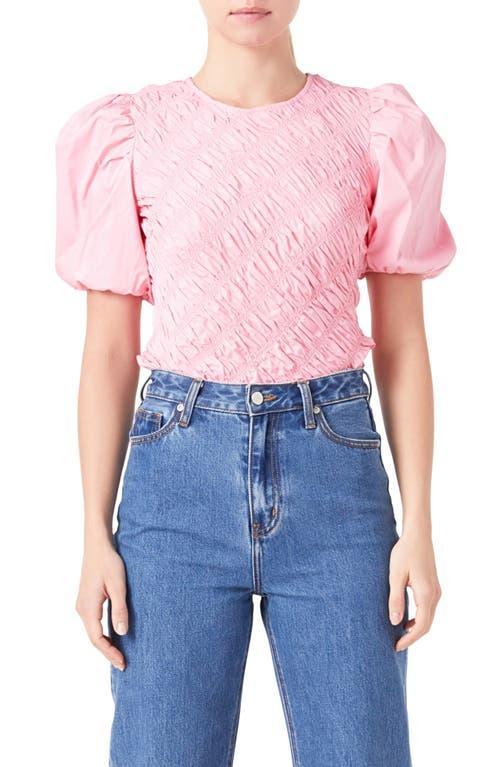 English Factory Asymmetric Shirred Puff Sleeve Top Product Image