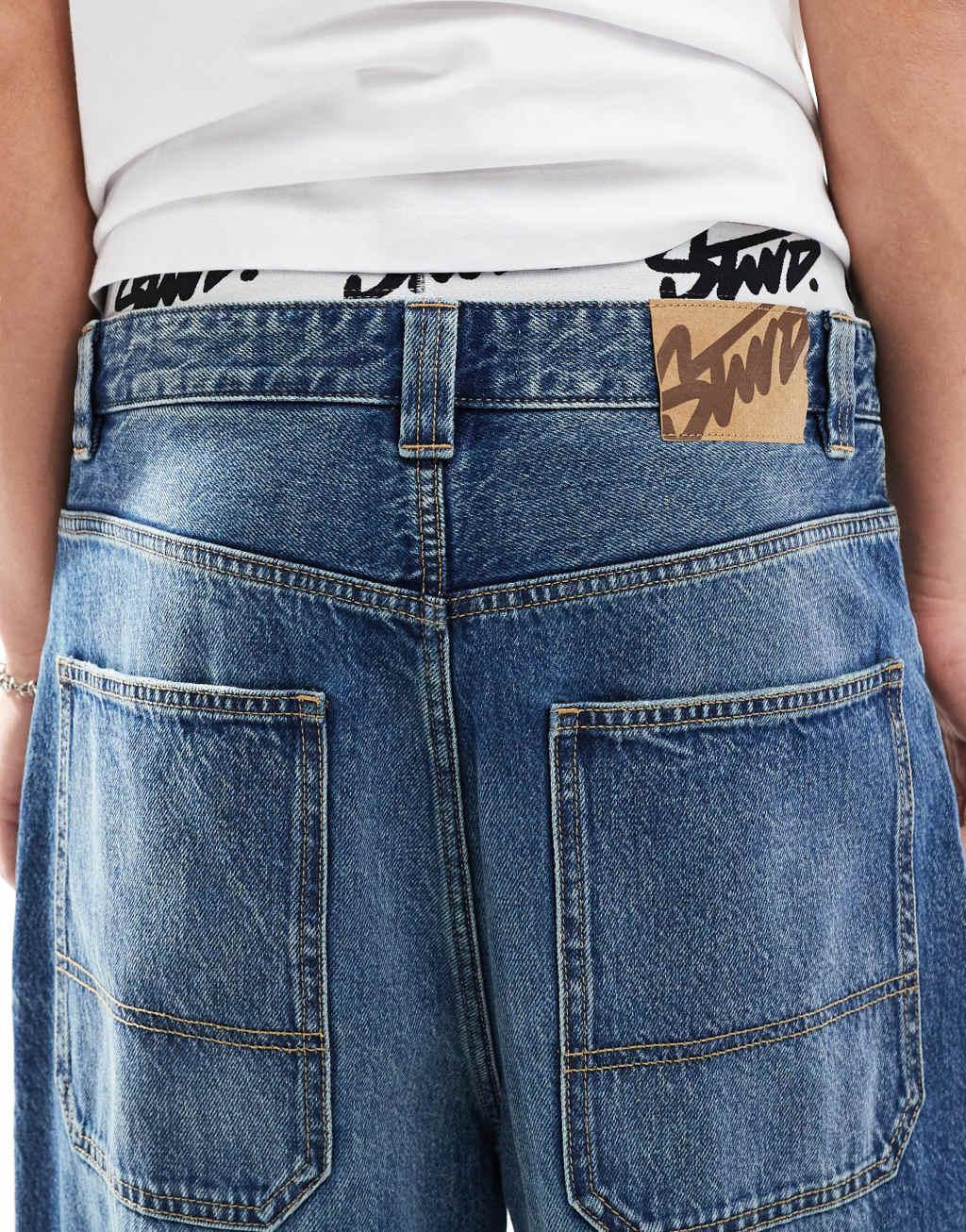 Pull&Bear STWD waistband skater jean in blue Product Image