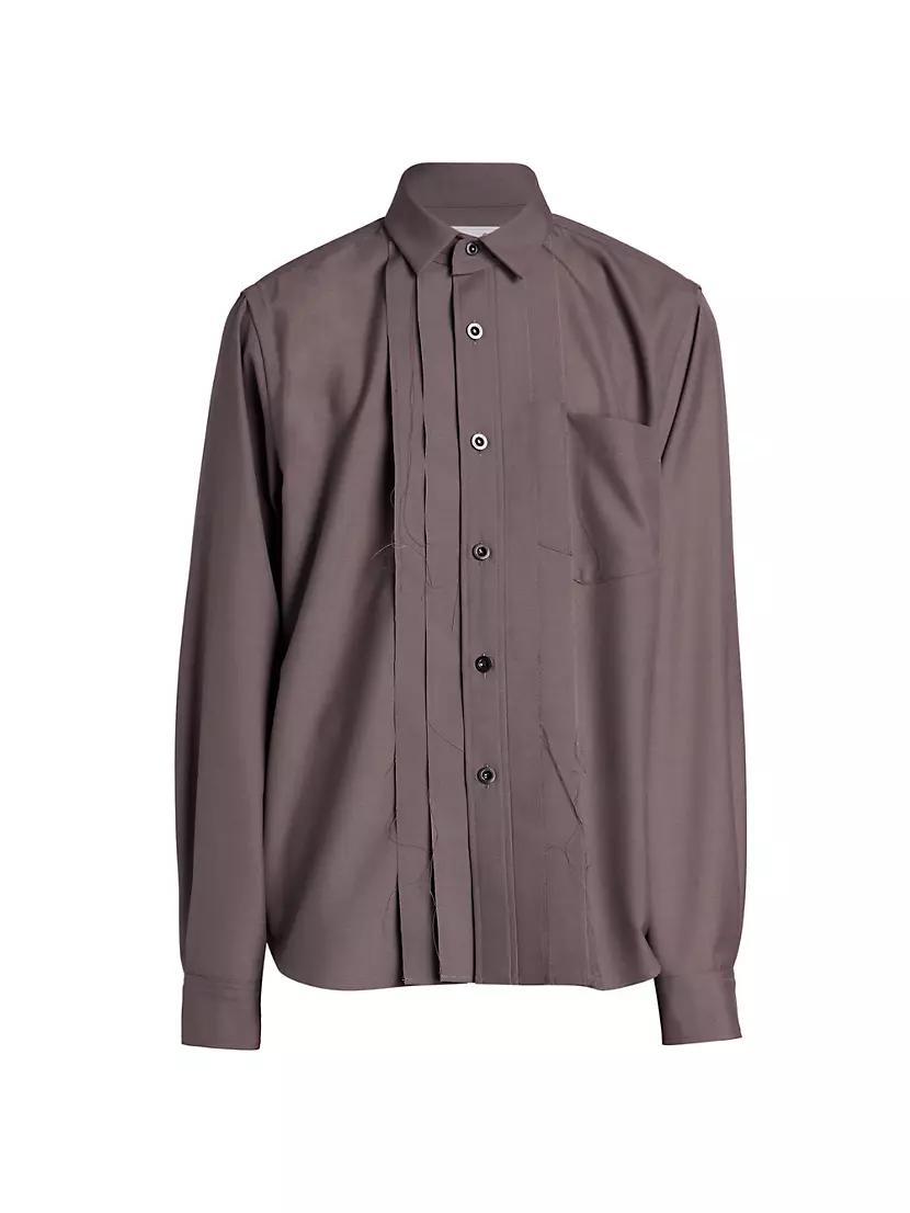 Pleated Long-Sleeve Button-Up Shirt Product Image