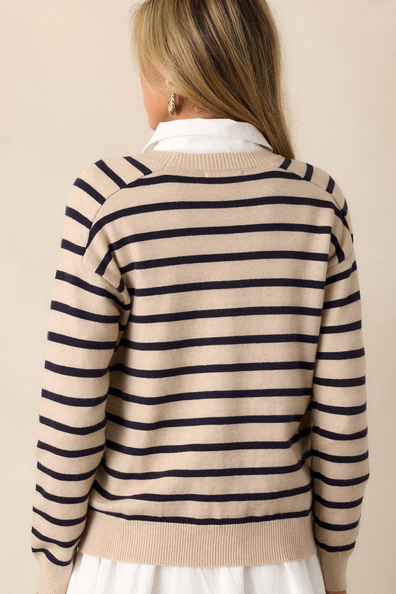 Calm Evening Beige Stripe Long Sleeve Top Product Image