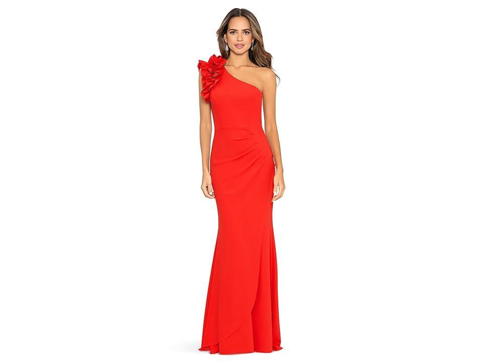 Xscape Stretch Scuba Crepe One Shoulder Ruffle Gown Product Image