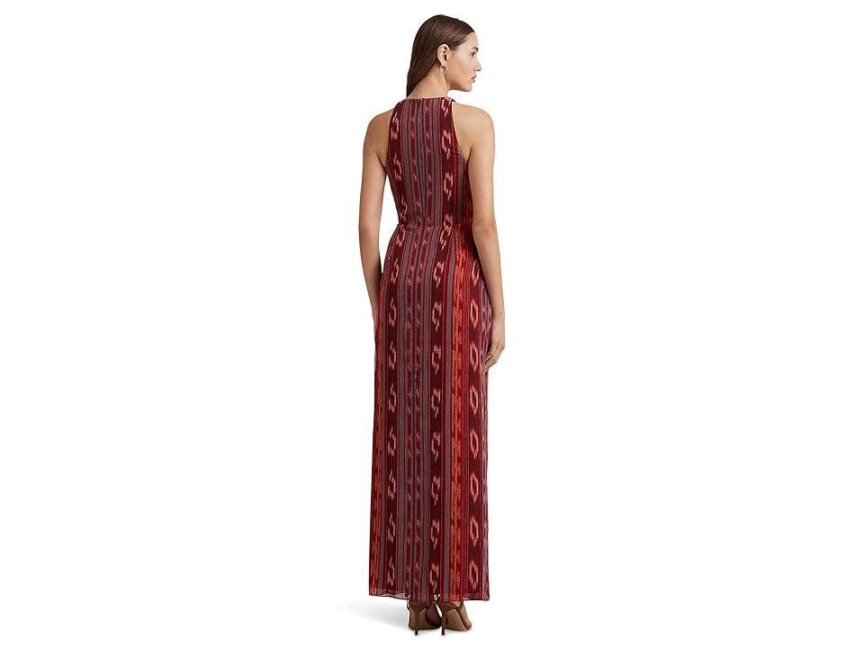 Lauren Ralph Lauren Geo-Striped Georgette Halter Gown (Fuchsia/Orange Women's Dress Product Image