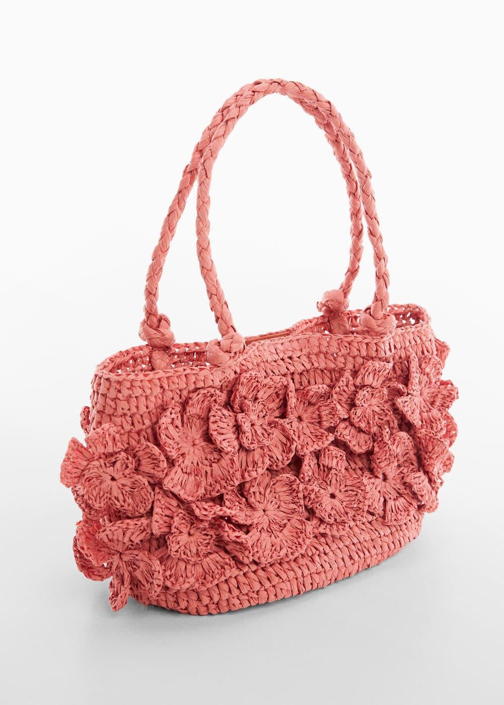 MANGO - Raffia effect flower bag - One size - Women Product Image