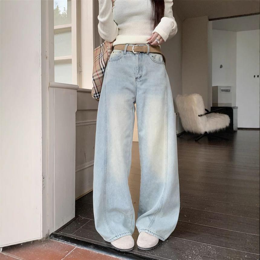 High Waist Washed Wide Leg Jeans Product Image