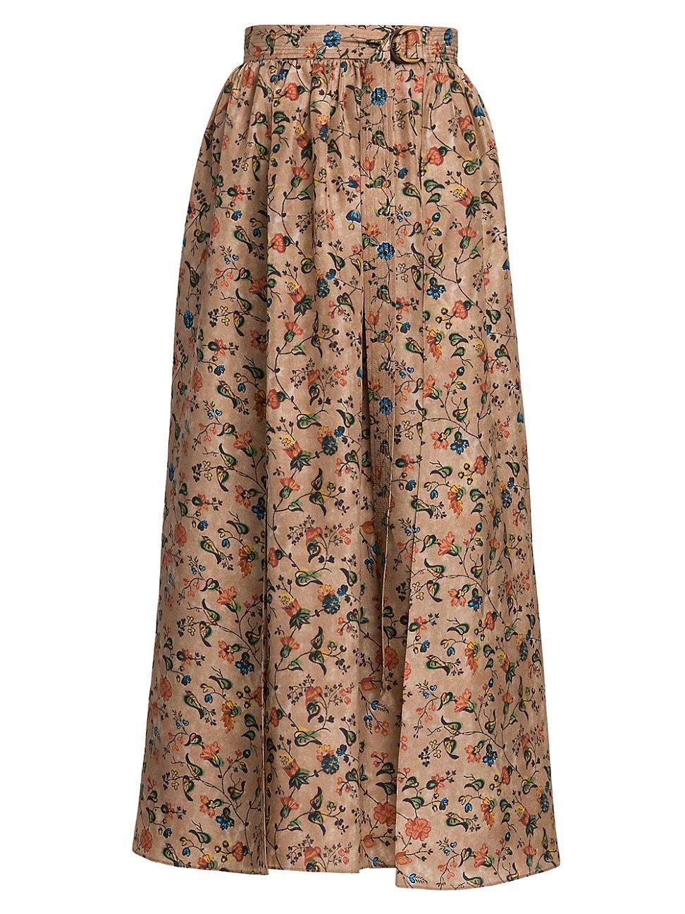 Womens Isabel Belted Garden-Print Silk Maxi Skirt Product Image