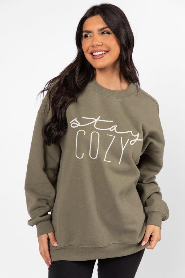 Stay Cozy Olive Oversized Graphic Sweatshirt Product Image