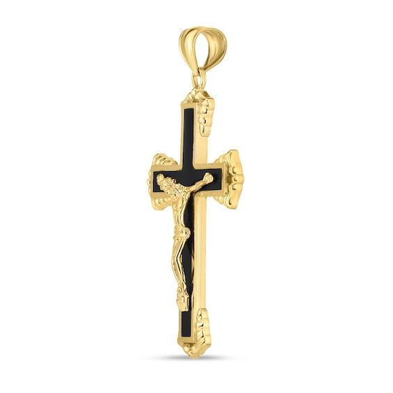 Men's Multi-Finish Flared Crucifix Necklace Charm in 14K Gold and Black Rhodium Product Image