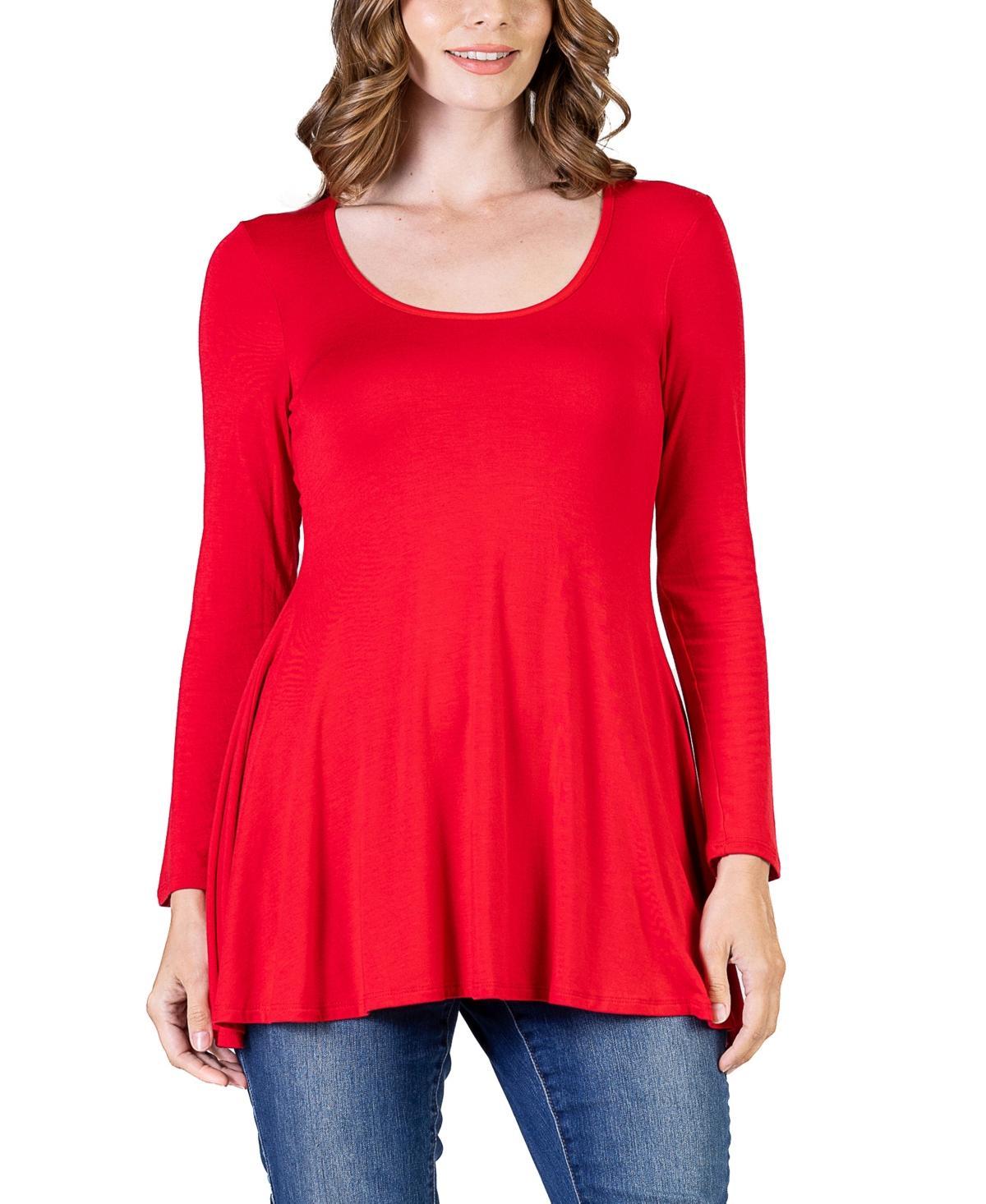 24seven Comfort Apparel Womens Long Sleeve Swing Style Flare Tunic Top Product Image