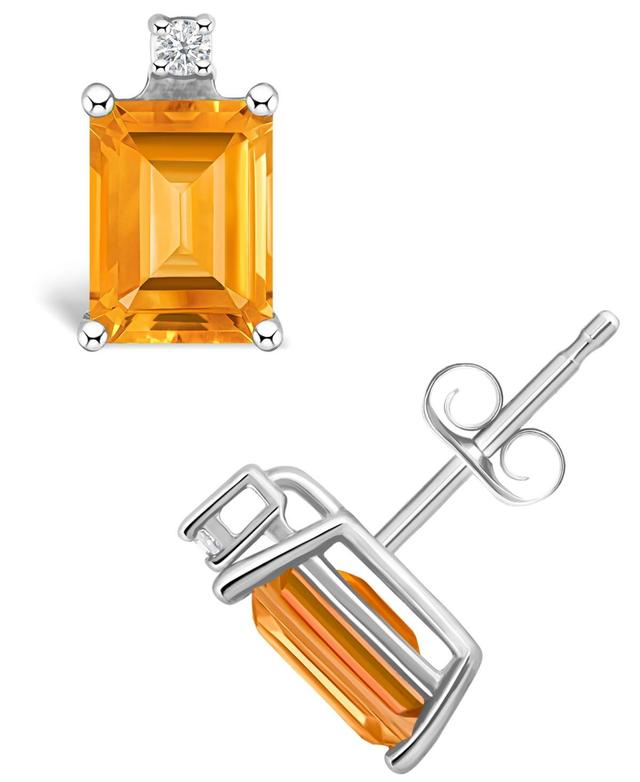 Celebration Gems 14k Gold Emerald Cut Citrine & Diamond Accent Stud Earrings, Womens Product Image