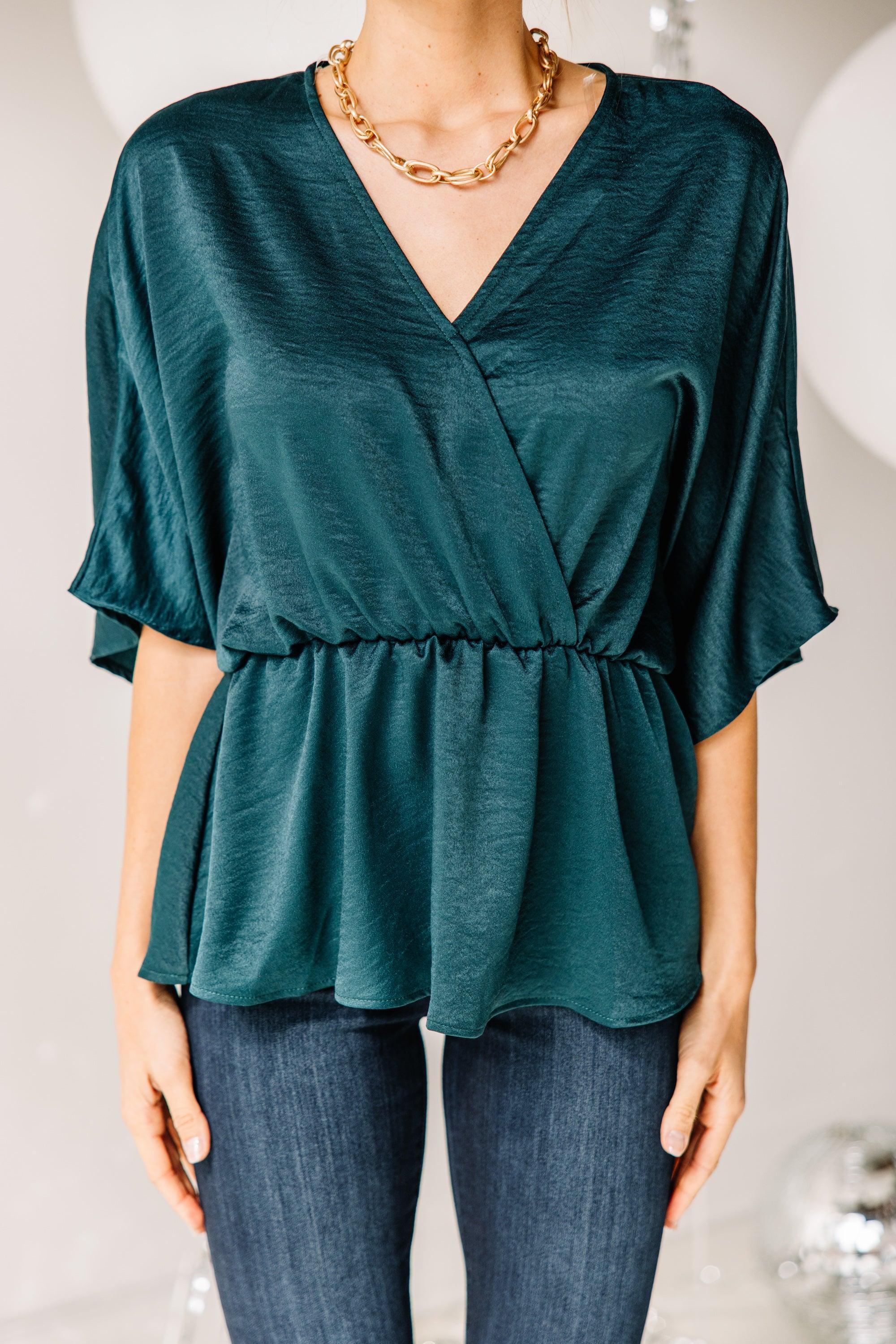 Show Out Emerald Green Satin Blouse Female Product Image