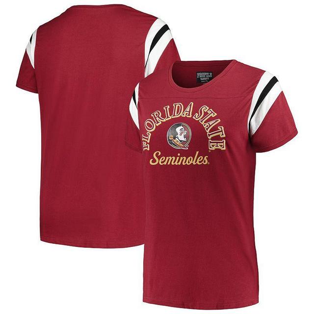 Womens Profile Garnet Florida State Seminoles Plus Size Striped Tailgate Scoop Neck T-Shirt Product Image