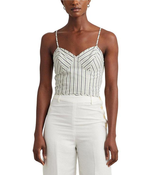 Lauren Ralph Lauren Stripe V-Neck Sleeveless Blouse Product Image