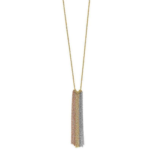 14k Gold Tri-Tone Chain Fringe Necklace, Womens 14k  Tone Product Image