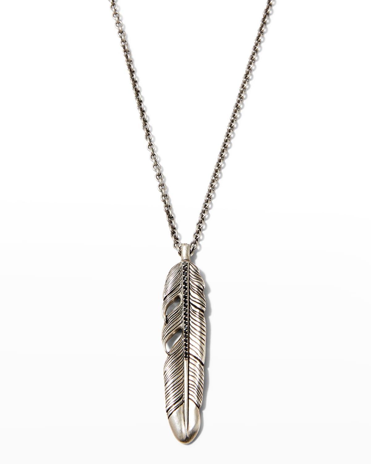 John Varvatos Collection Sterling Silver Black Diamond Feather Pendant Necklace, 24 Product Image