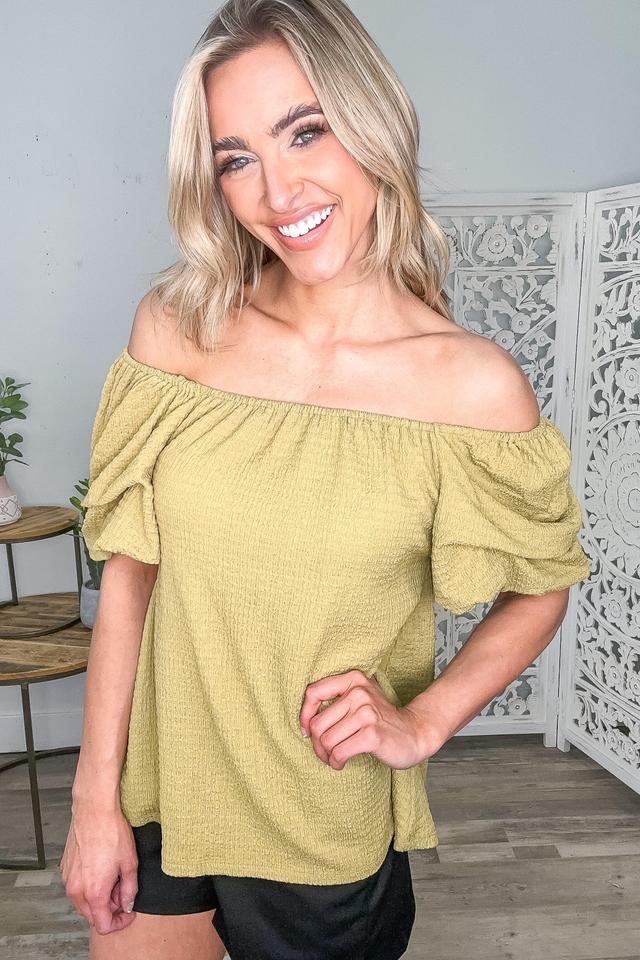 Light Olive Twist Puff Sleeve Top Product Image