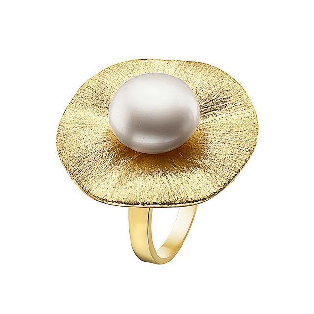 14k Gold Over Sterling Silver Freshwater Cultured Pearl Curvy Floral Ring, Womens Gold Tone Product Image