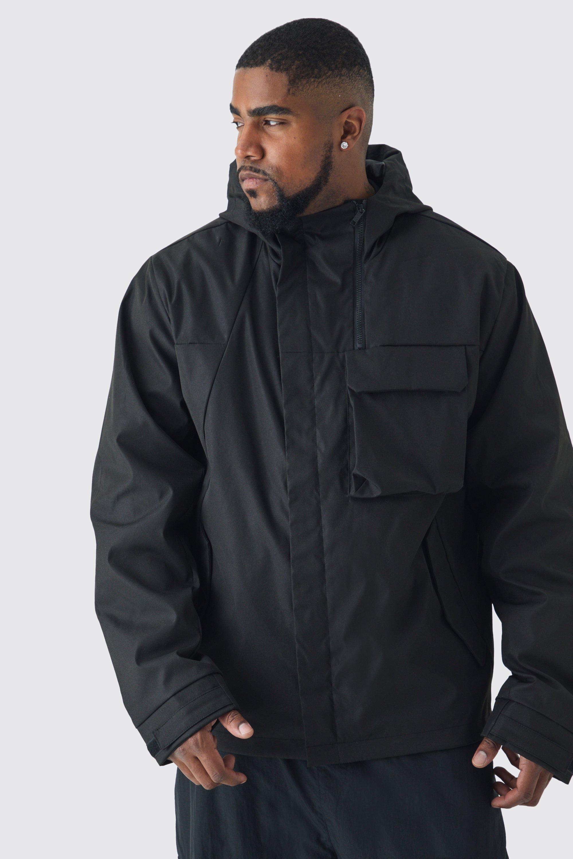 Plus Lightweight Hooded Parka Jacket In Black | boohooMAN USA Product Image