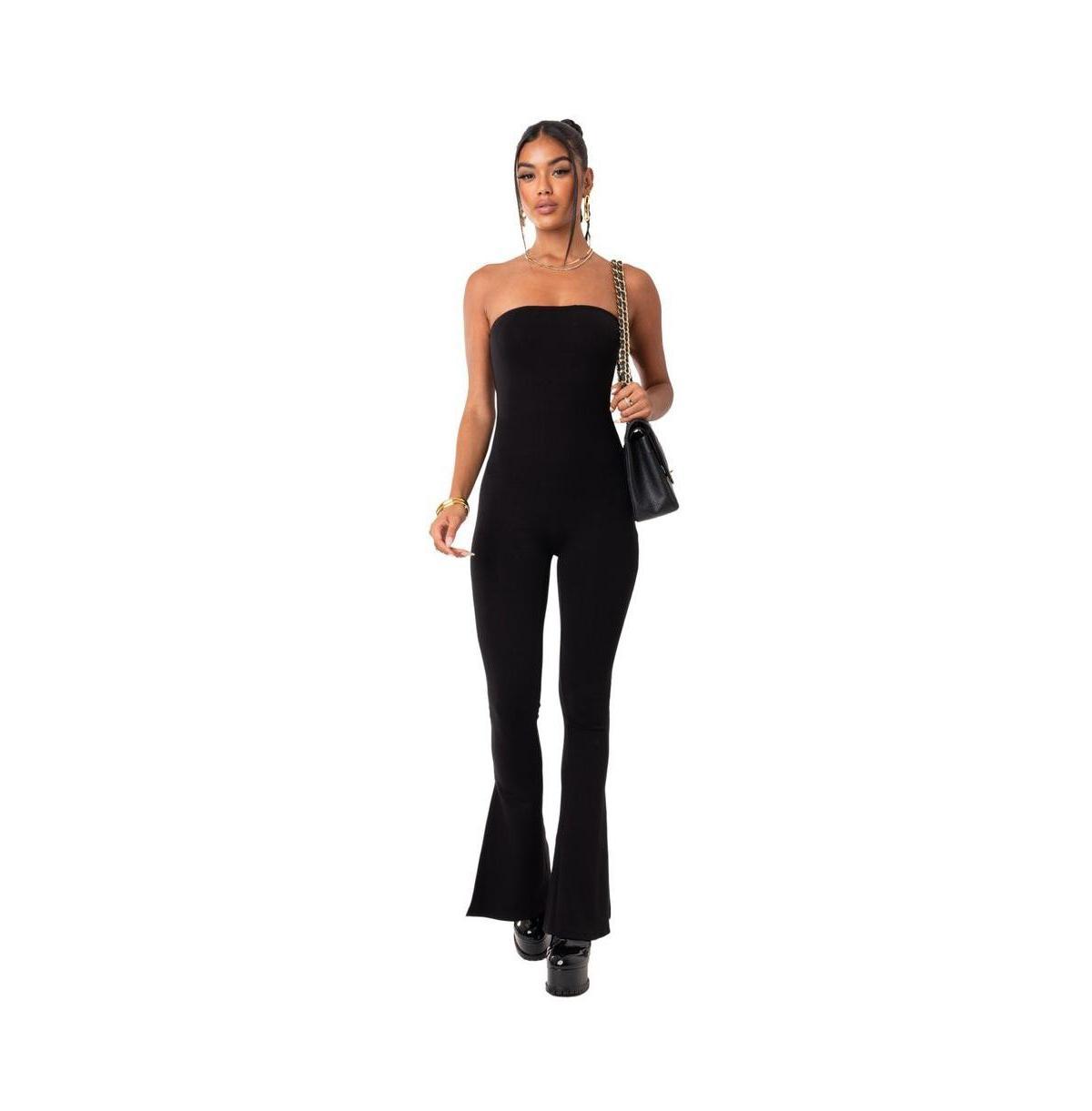 Womens Strapless Flared Jumpsuit With Slits Product Image