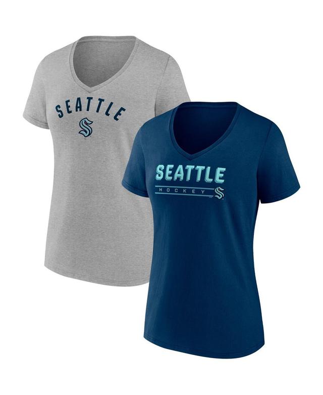 Womens Fanatics Deep Sea Blue Seattle Kraken Parent 2-Pack V-Neck T-shirt Set - Deep Sea Blue Product Image