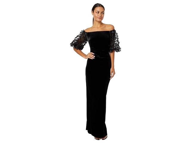 Xscape Floral Appliqu Off the Shoulder Velvet Gown Product Image