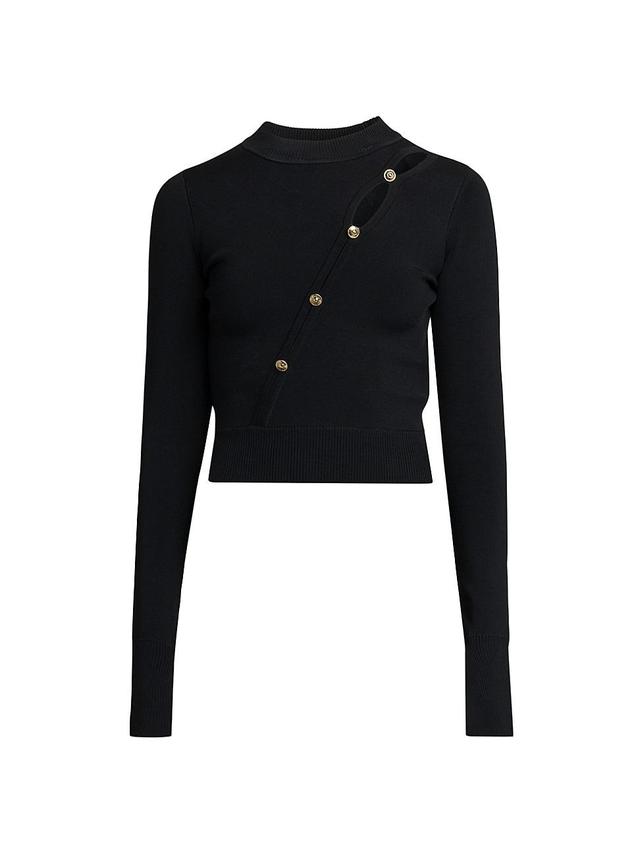 Womens Slash Button Cropped Knit Sweater Product Image