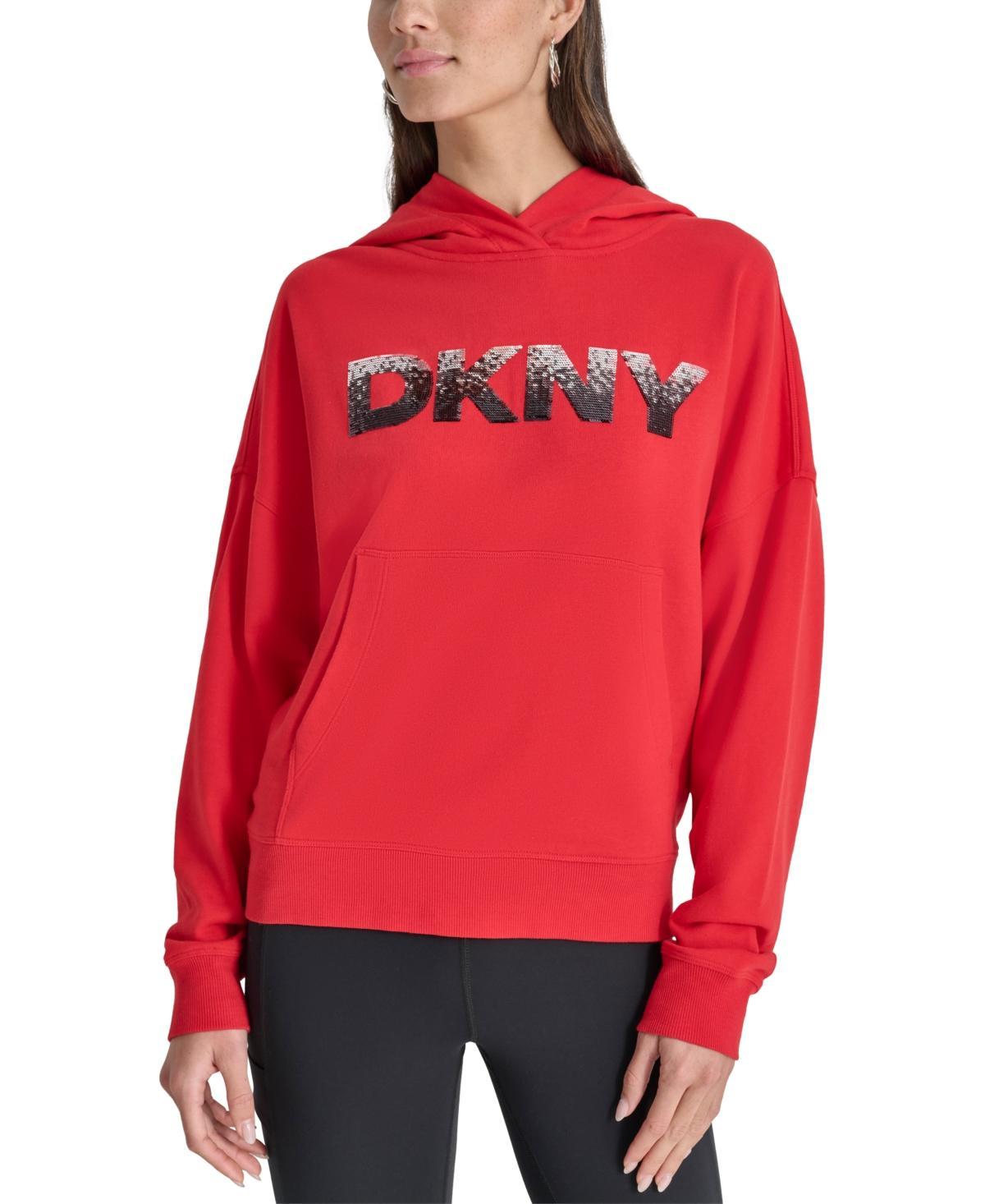 Dkny Sport Womens Sequin Pullover Fleece Hoodie - Black Product Image