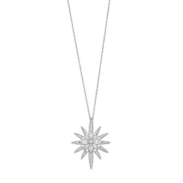 Sterling Silver Cubic Zirconia Sunburst Pendant Necklace, Womens Rhodium Over Product Image