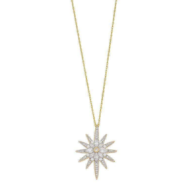 Sterling Silver Cubic Zirconia Sunburst Pendant Necklace, Womens 14k Gold Over Product Image