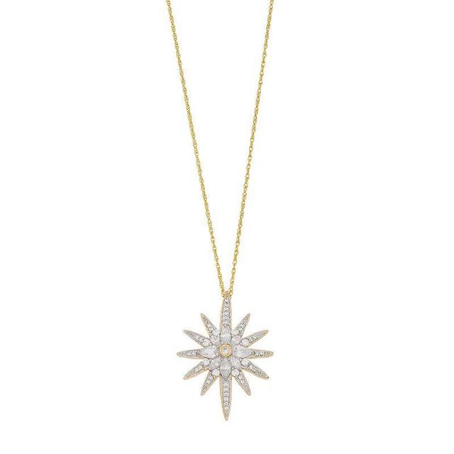 Sterling Silver Cubic Zirconia Sunburst Pendant Necklace, Womens 14k Gold Over Product Image