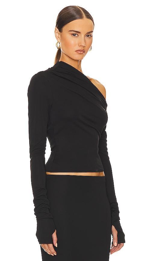 Helsa Matte Jersey Drape Shoulder Top in Black. - size S (also in L, M, XL, XS) Product Image