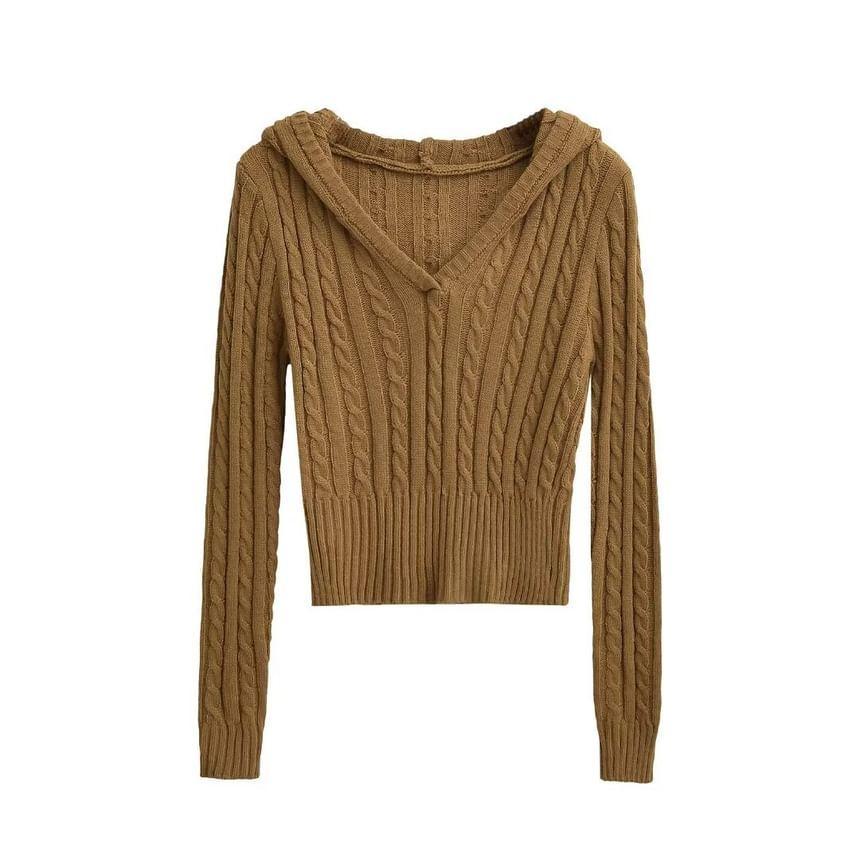 Long-Sleeve Cable Knit Plain Top Product Image