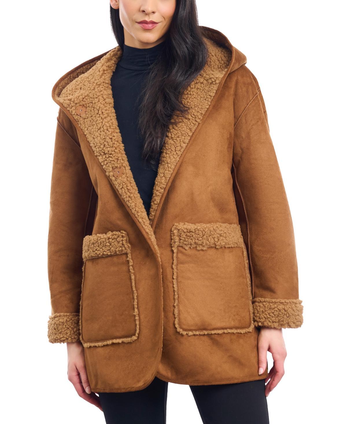 Lucky Brand Womens Hooded Faux-Shearling Coat Product Image