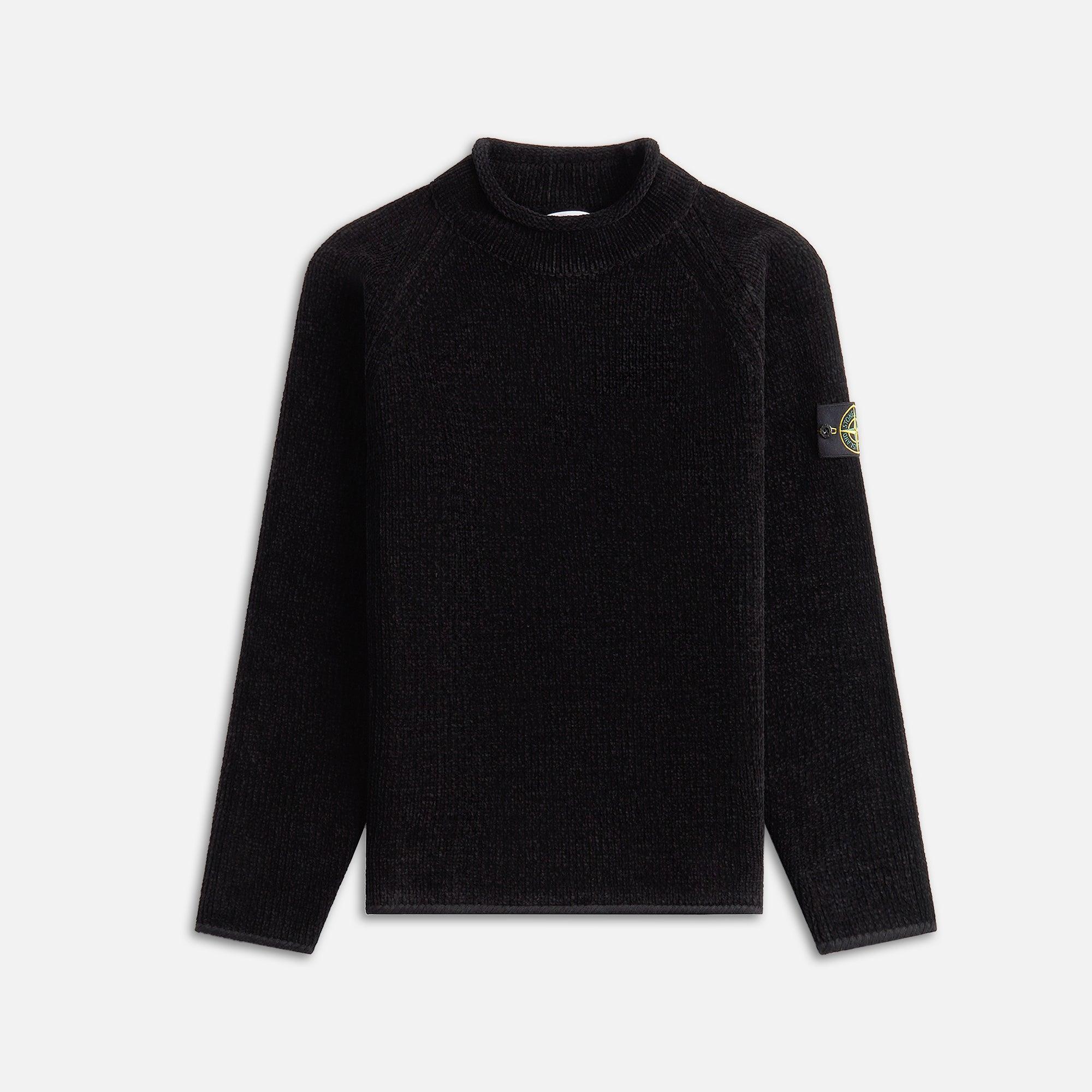 Stone Island Cotton Chenille Knit Sweater - Black Male Product Image