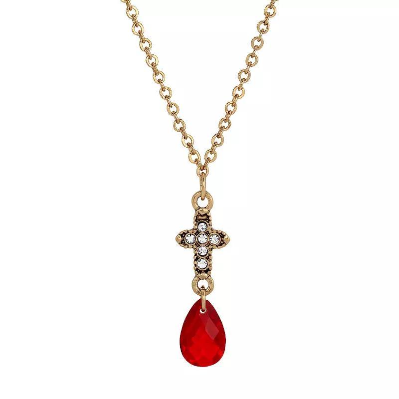 Symbols of Faith Gold Tone Crystal Cross Briolette Y-Necklace, Womens, Red Product Image