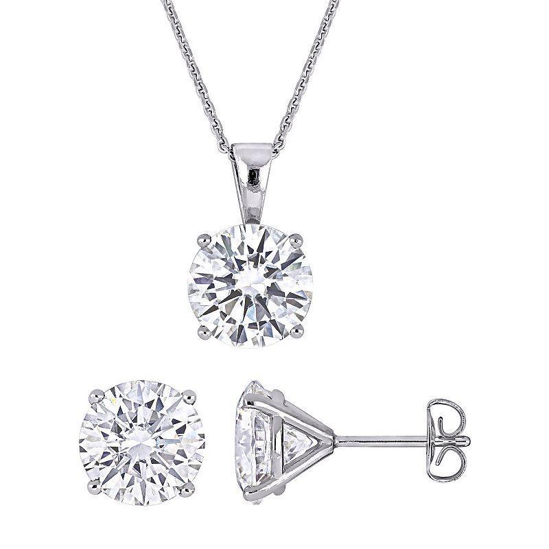 Stella Grace 14k White Gold Lab-Created Moissanite Stud Earrings & Pendant Necklace Set, Womens Product Image