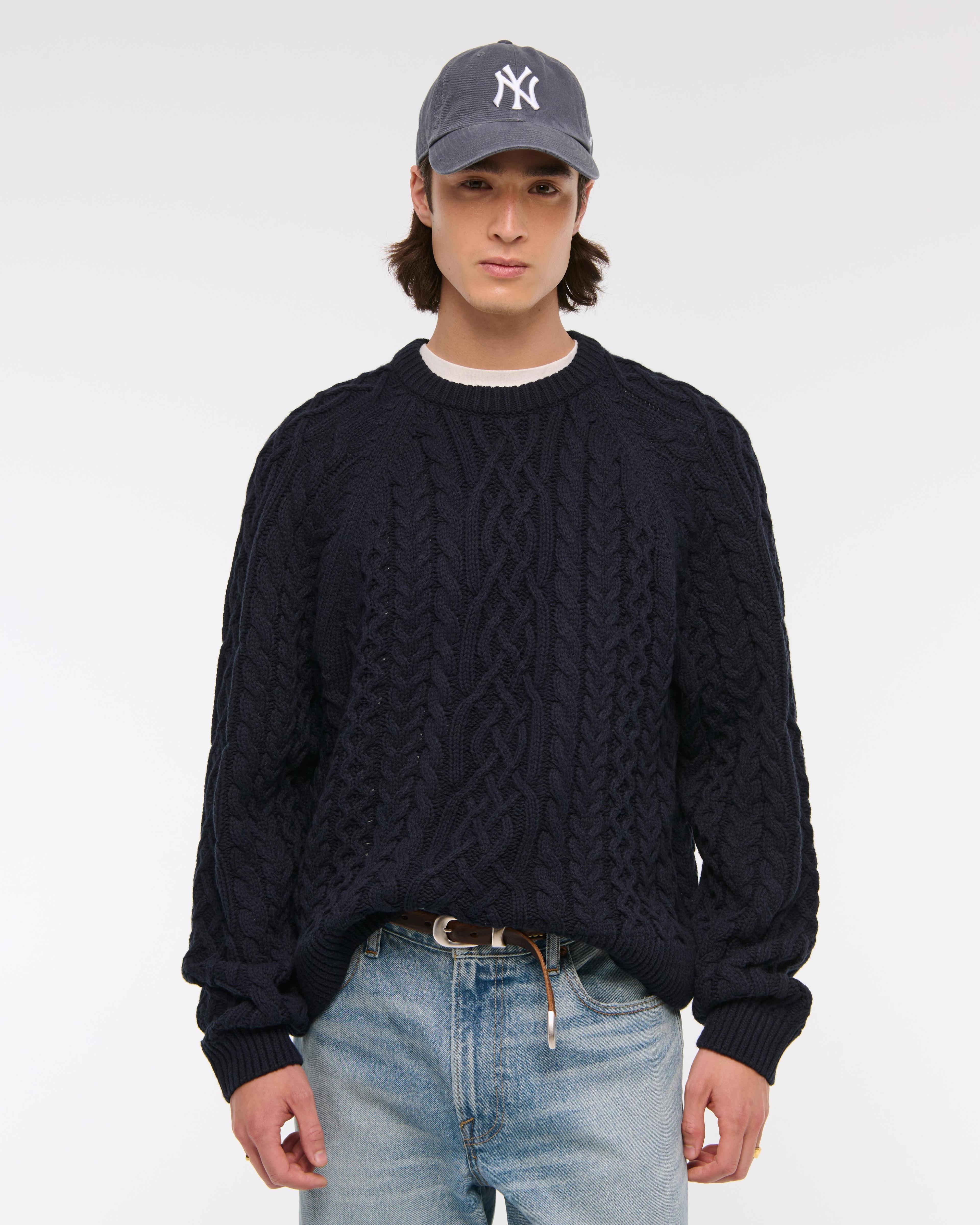 Oversized Cable Crew Sweater Product Image