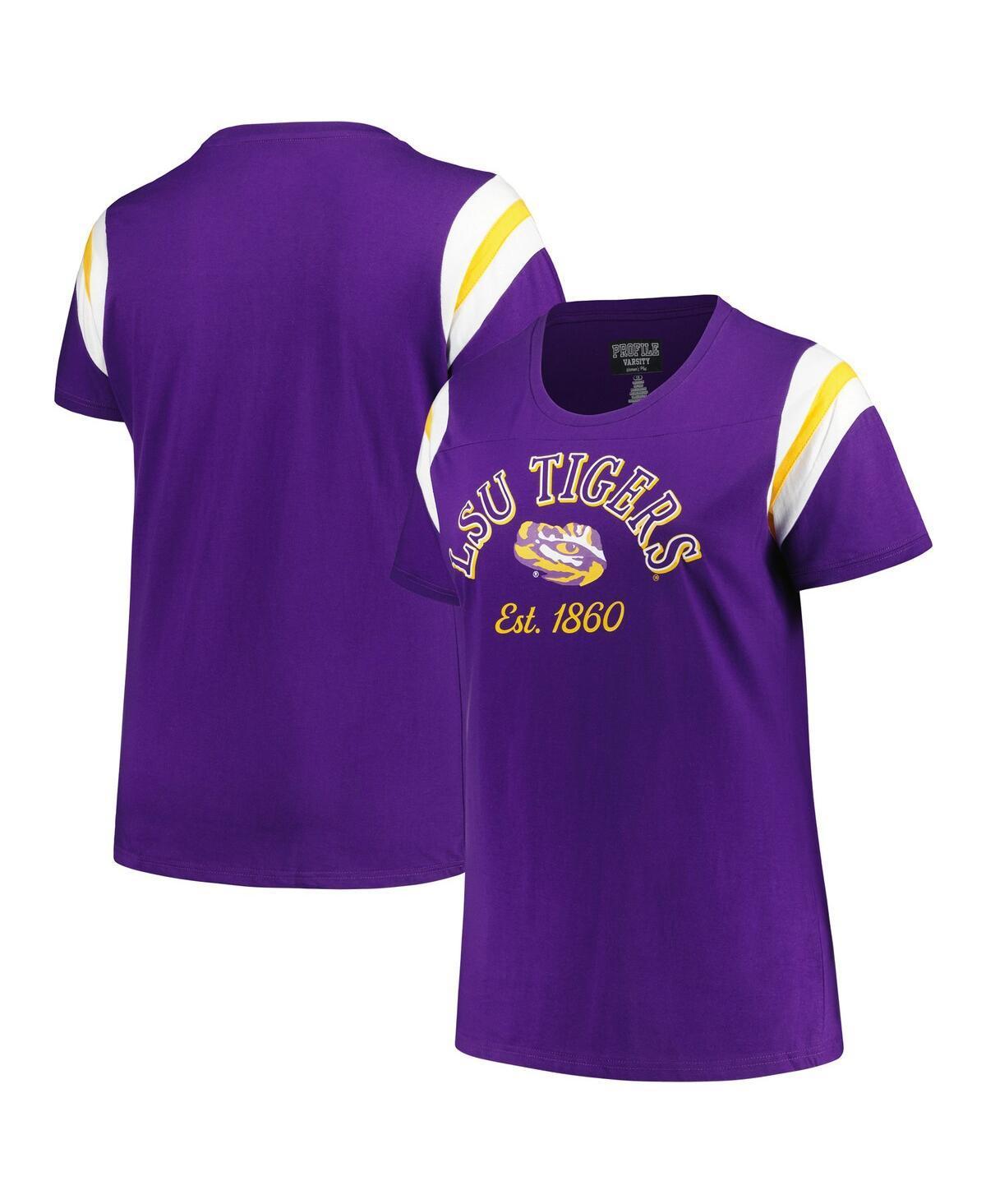 Womens Profile Purple Lsu Tigers Plus Size Striped Tailgate Scoop Neck T-shirt Product Image