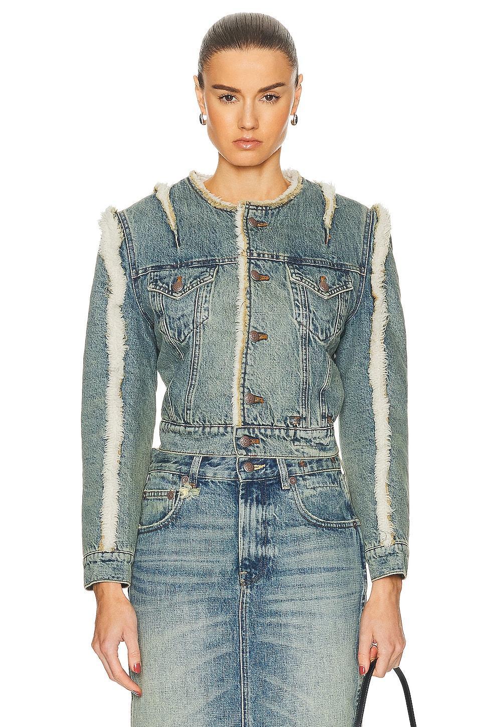 Womens Sherpa-Lined Denim Trucker Jacket Product Image