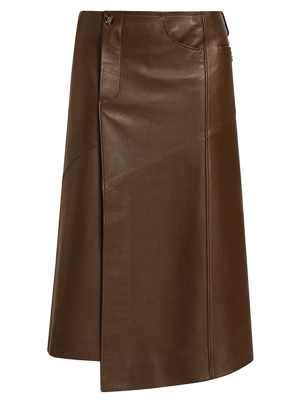 Womens Nappa Leather Wrap Midi-Skirt Product Image