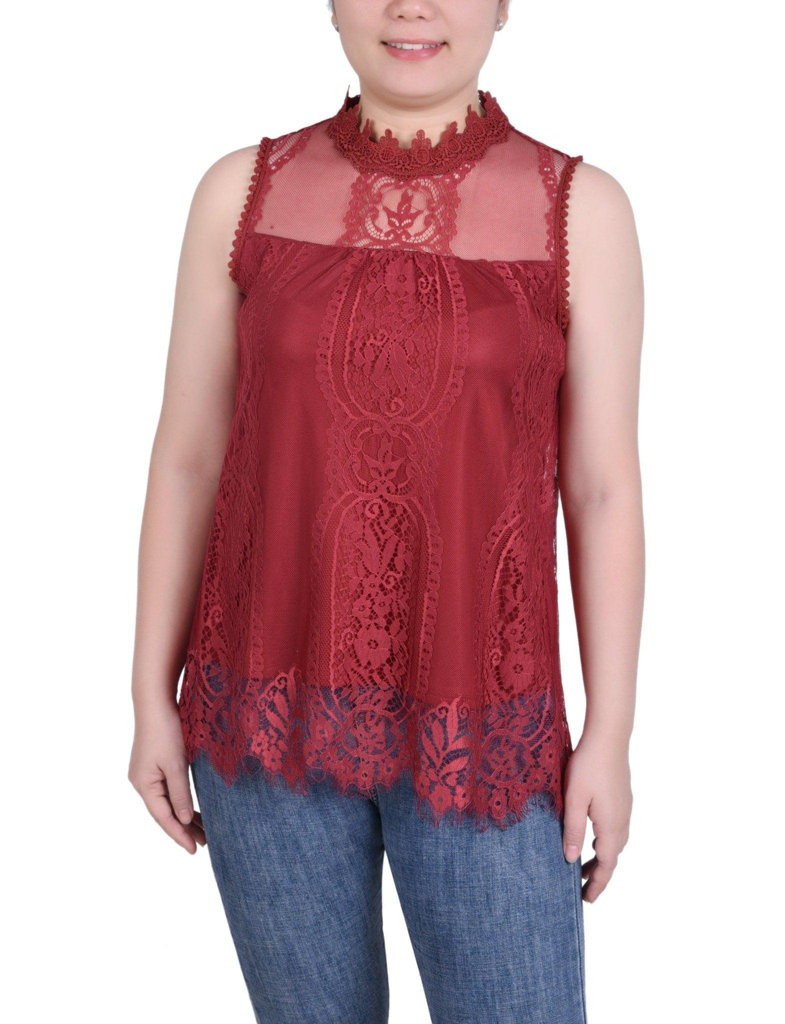 Sleeveless Mock Neck Lace Top - Petite Product Image