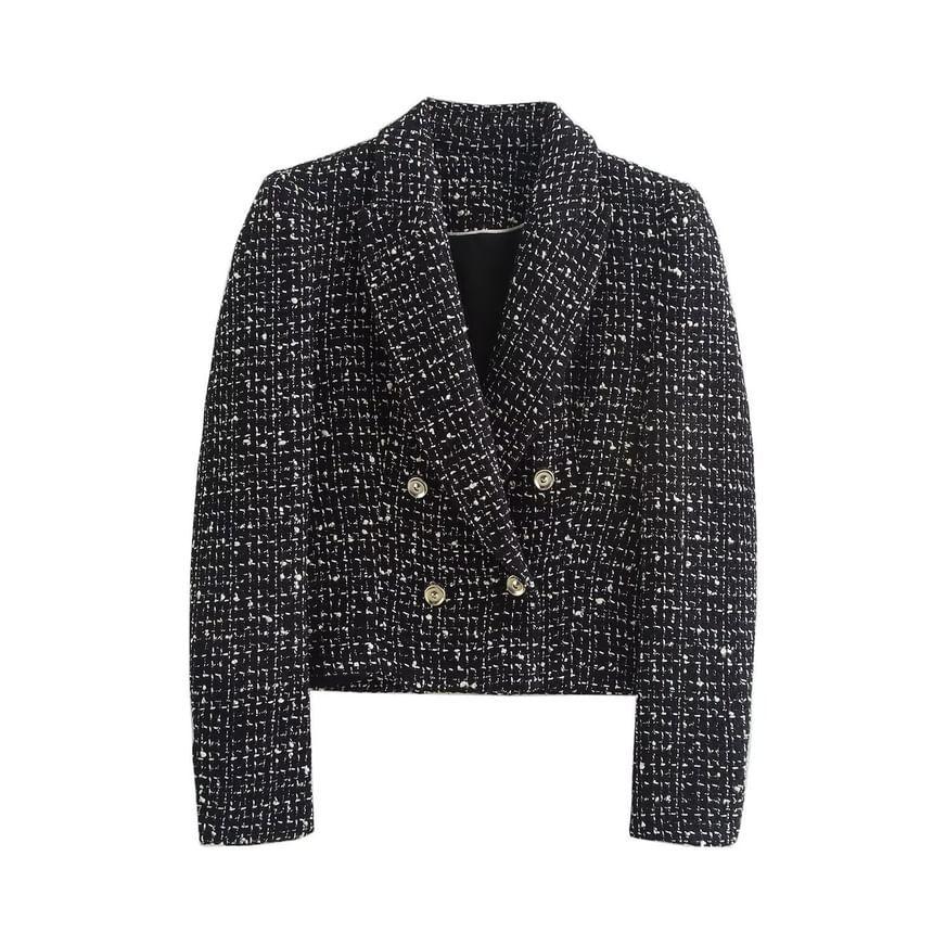 Notch Lapel Double-Breasted Tweed Crop Blazer Product Image